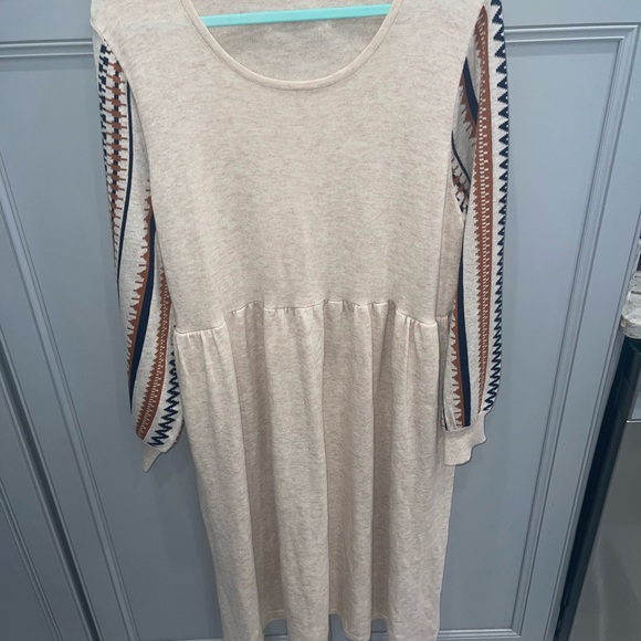 Roolee Beige puff sleeve wool blend babydoll sweater dress size XL - Picture 11 of 11